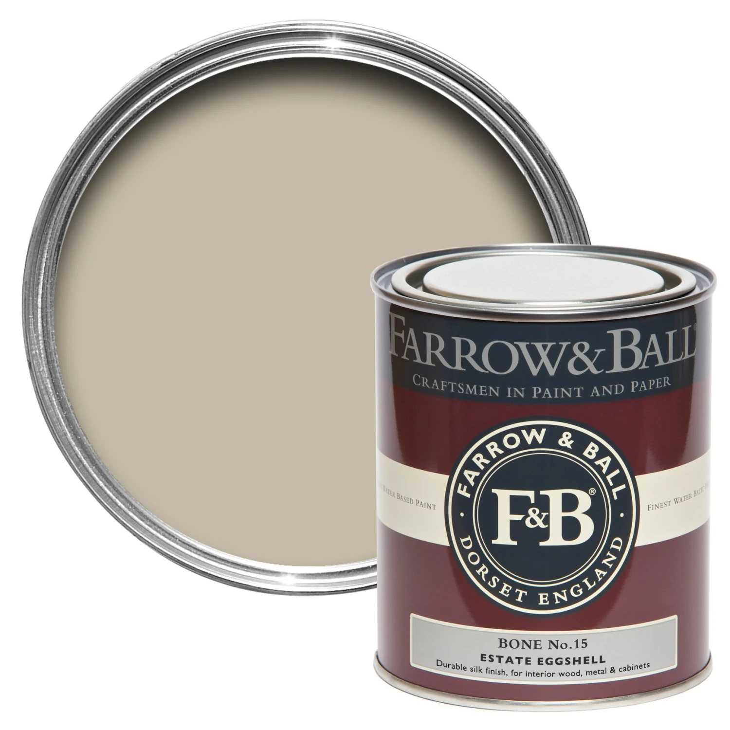 Farrow & Ball Estate Bone No.15 Eggshell Metal & Wood Paint, 750ml