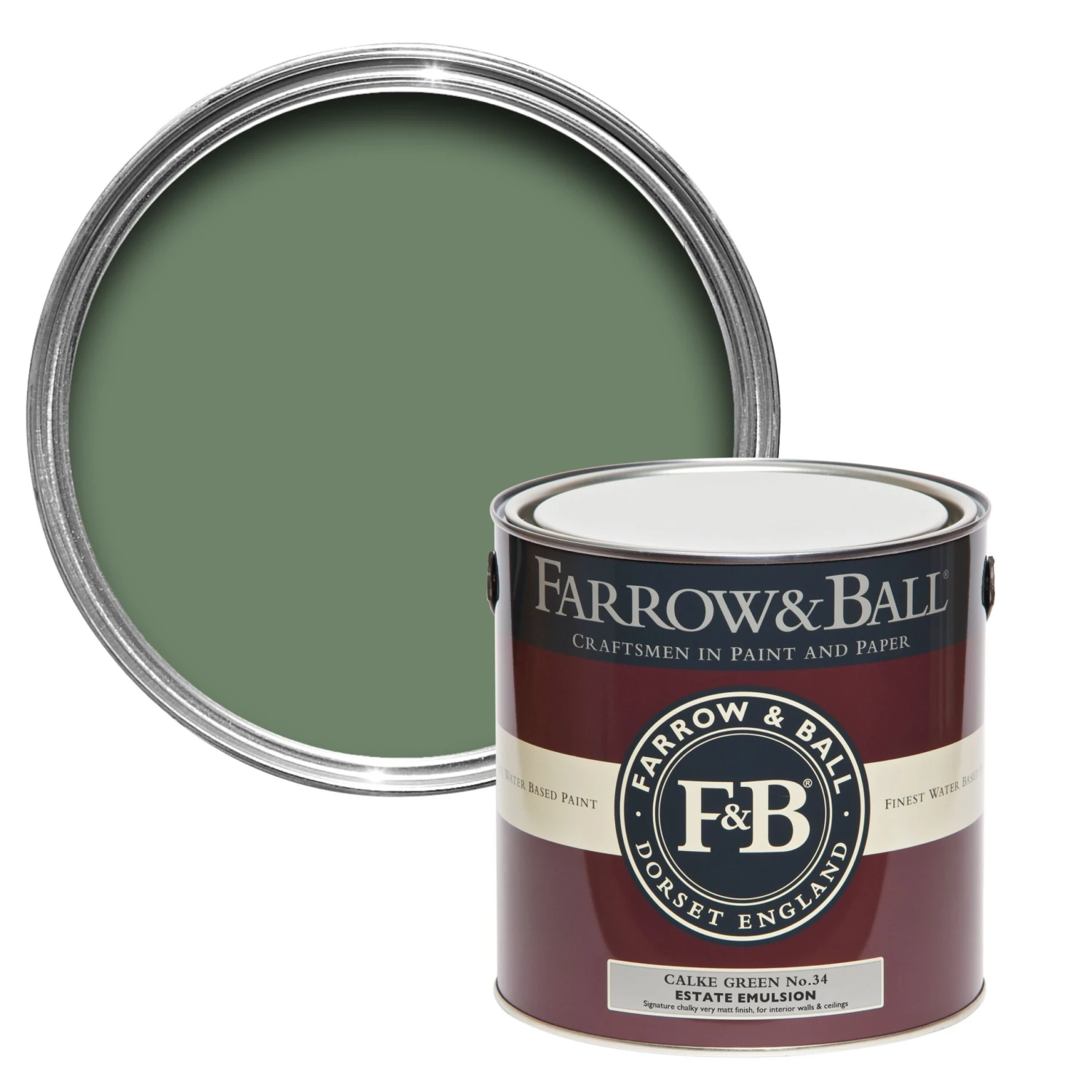 Farrow & Ball Estate Calke Green No.34 Matt Emulsion Paint, 2.5L