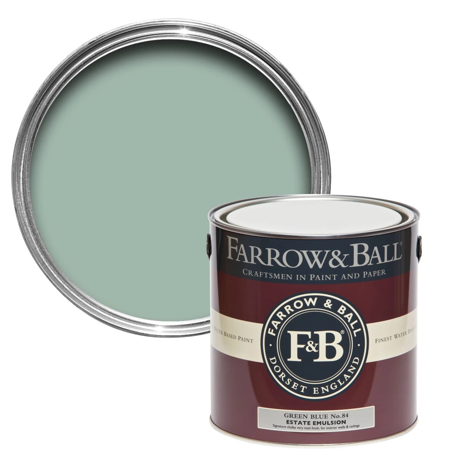 Farrow & Ball Estate Green Blue No.84 Matt Emulsion Paint, 2.5L