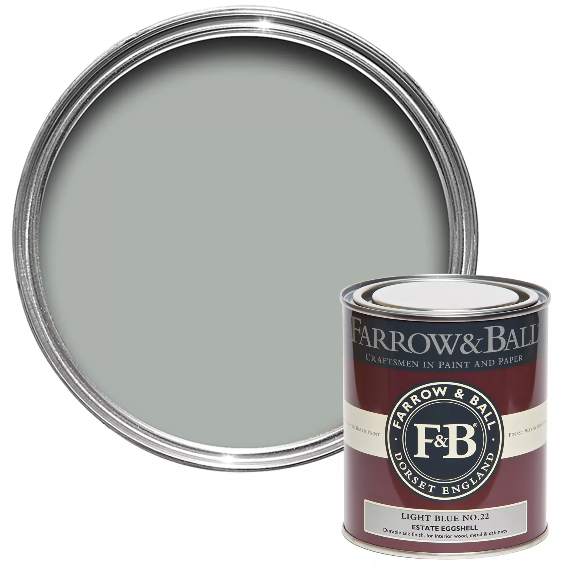 Farrow & Ball Estate Light Blue No.22 Eggshell Paint, 750ml