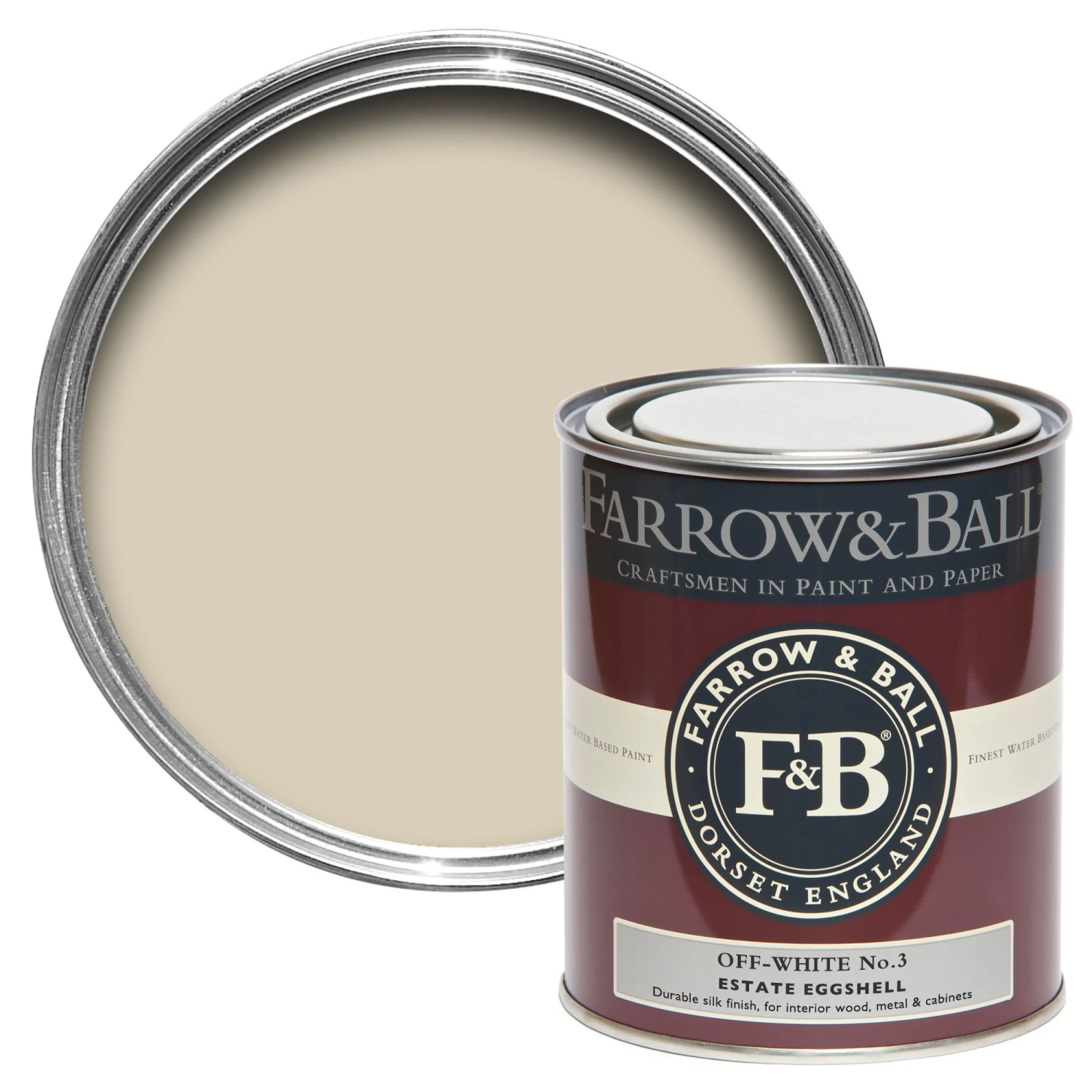 Farrow & Ball Estate Off White No.3 Eggshell Metal & Wood Paint, 750ml