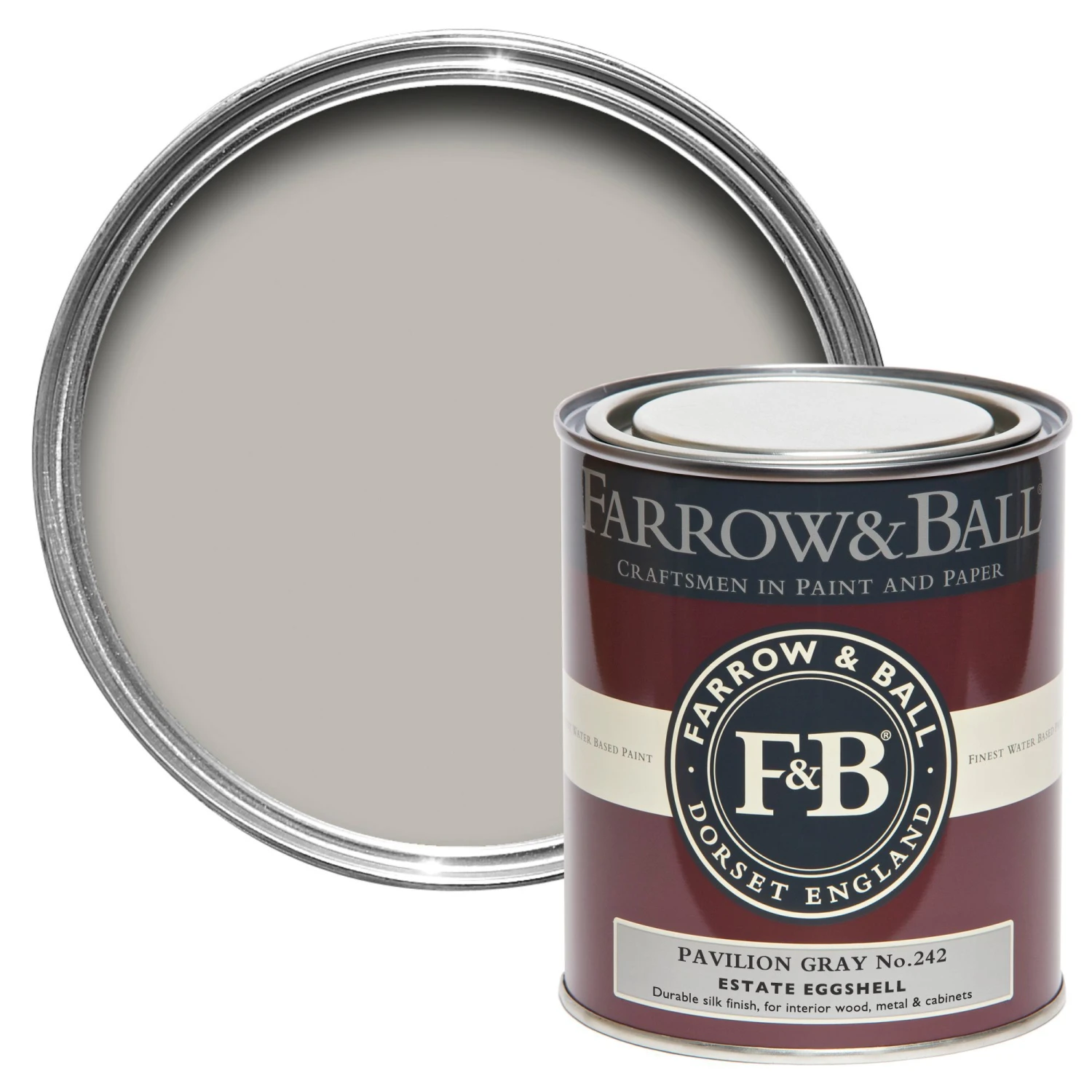 Farrow & Ball Estate Pavilion Gray No.242 Eggshell Metal & Wood Paint, 750ml