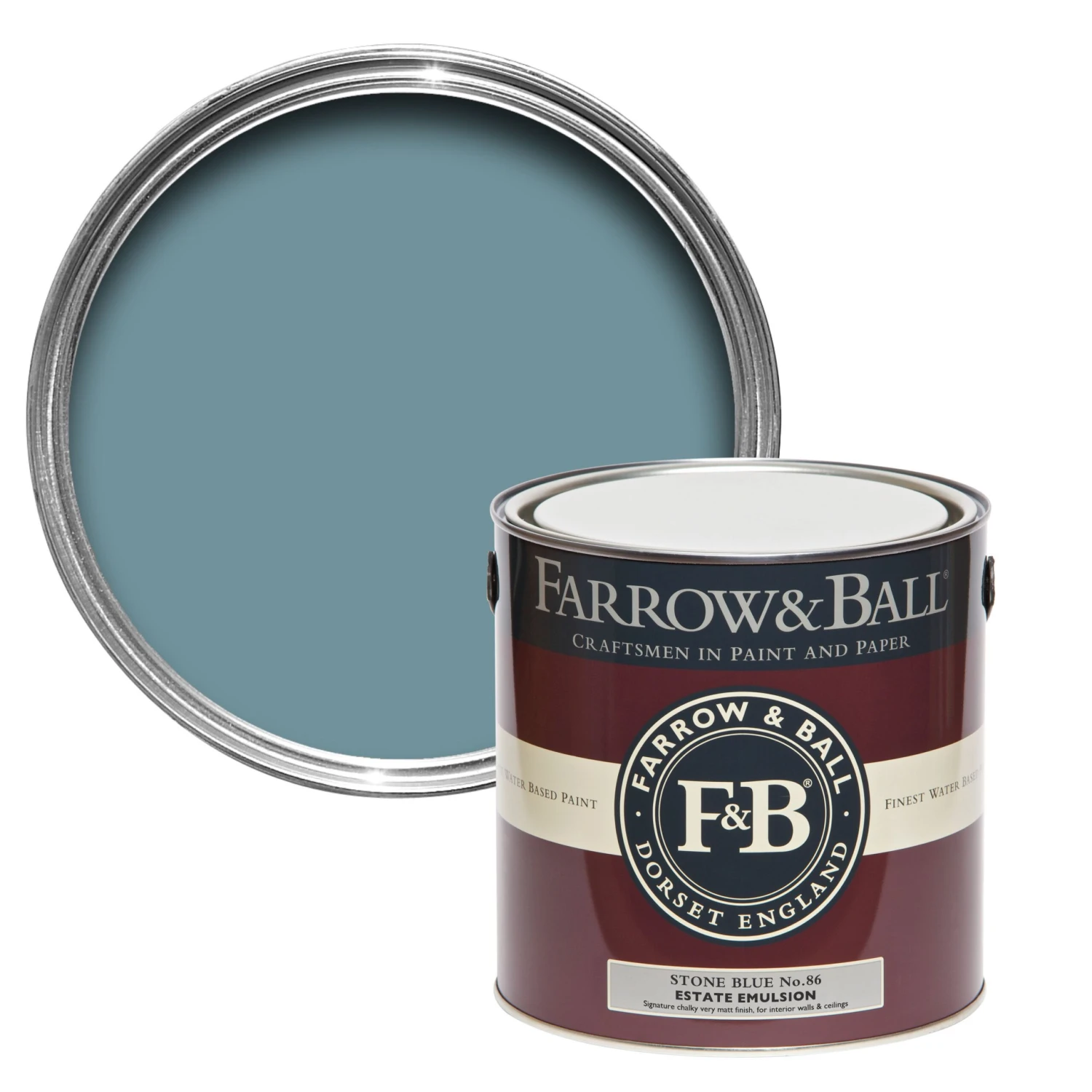 Farrow & Ball Estate Stone Blue No.86 Matt Emulsion Paint, 2.5L