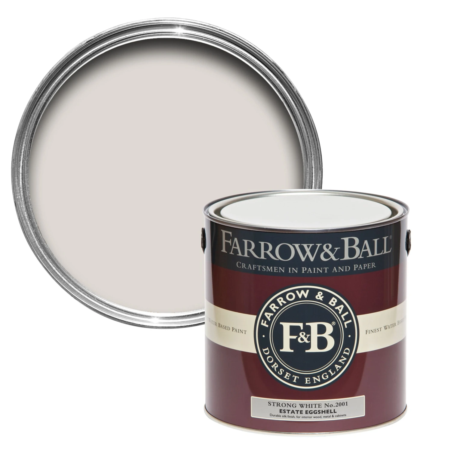 Farrow & Ball Estate Strong White No.2001 Eggshell Metal & Wood Paint, 2.5L