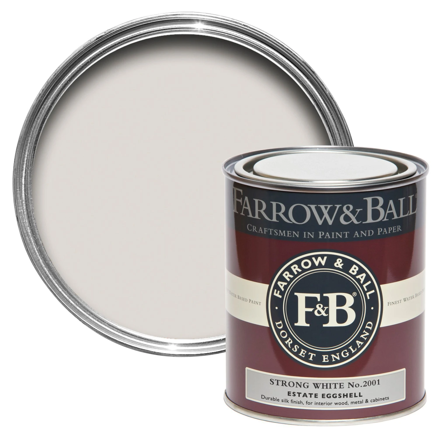 Farrow & Ball Estate Strong White No.2001 Eggshell Metal & Wood Paint, 750ml