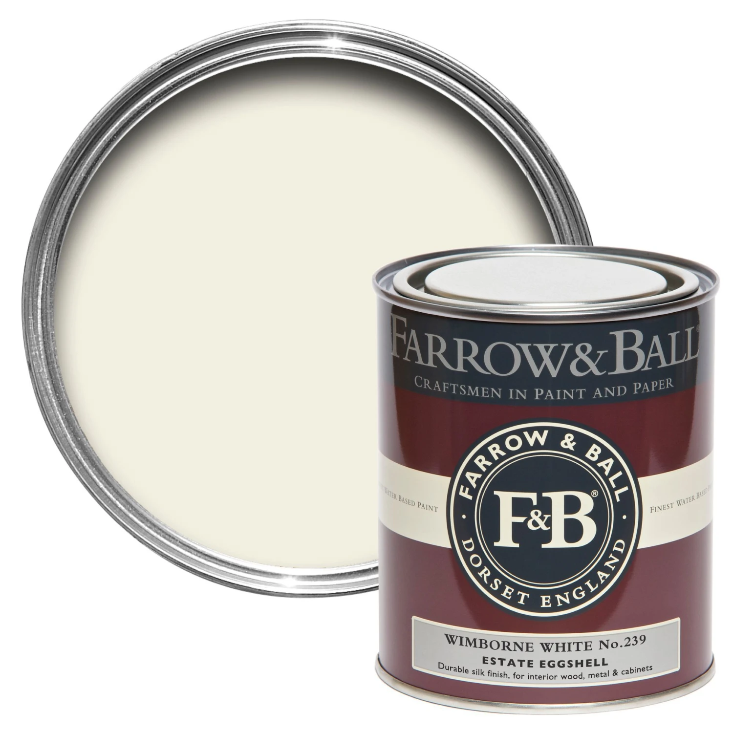 Farrow & Ball Estate Wimborne White No.239 Eggshell Metal & Wood Paint, 750ml