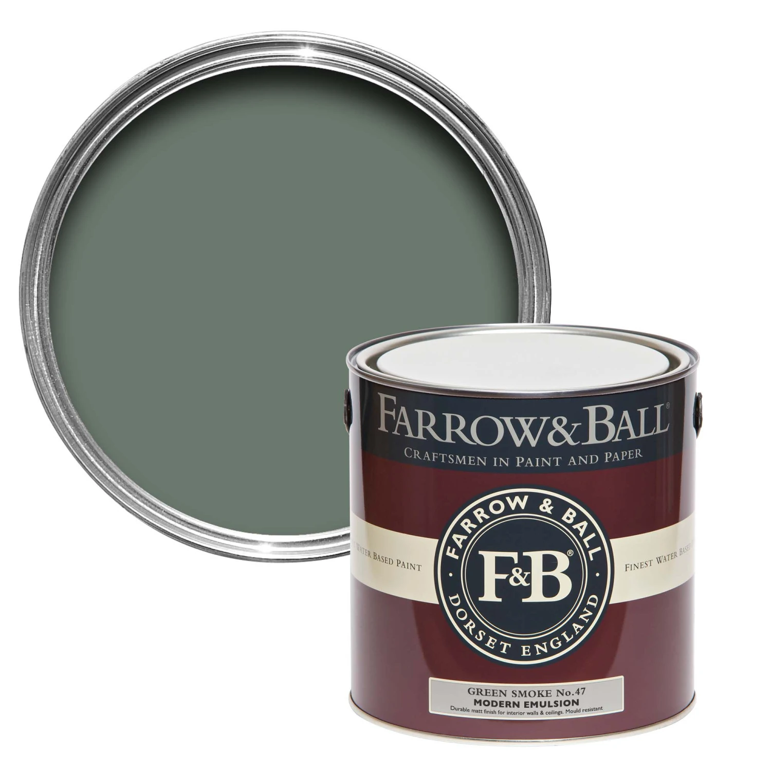 Farrow & Ball Modern Green Smoke No.47 Matt Emulsion Paint, 2.5L