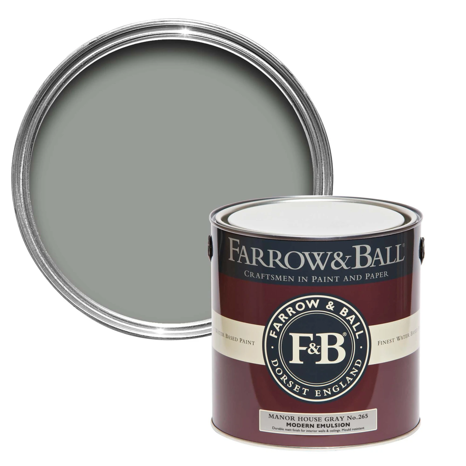 Farrow & Ball Modern Manor House Gray No.265 Matt Emulsion Paint, 2.5L