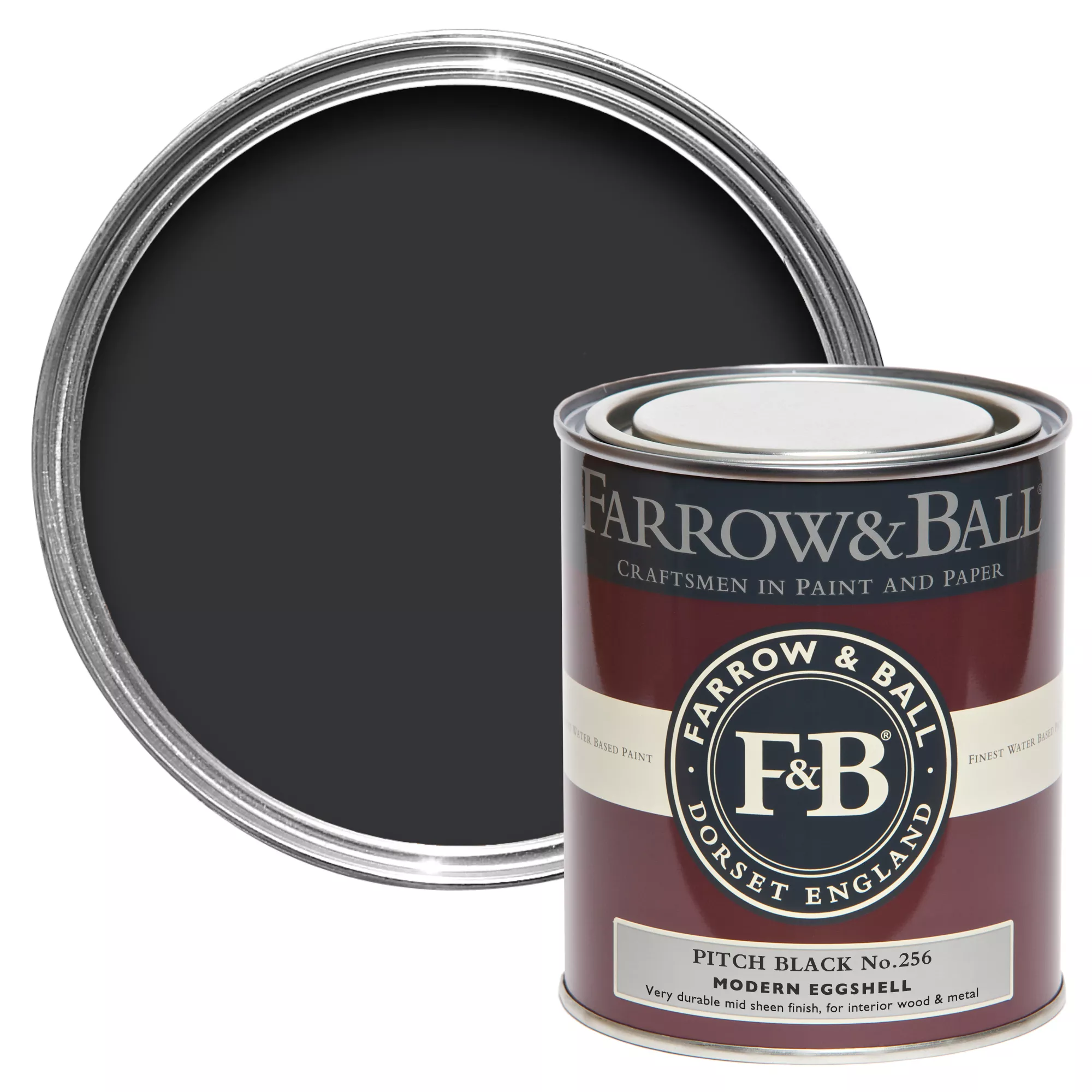 Farrow & Ball Modern Pitch Black No.256 Eggshell Paint, 750ml