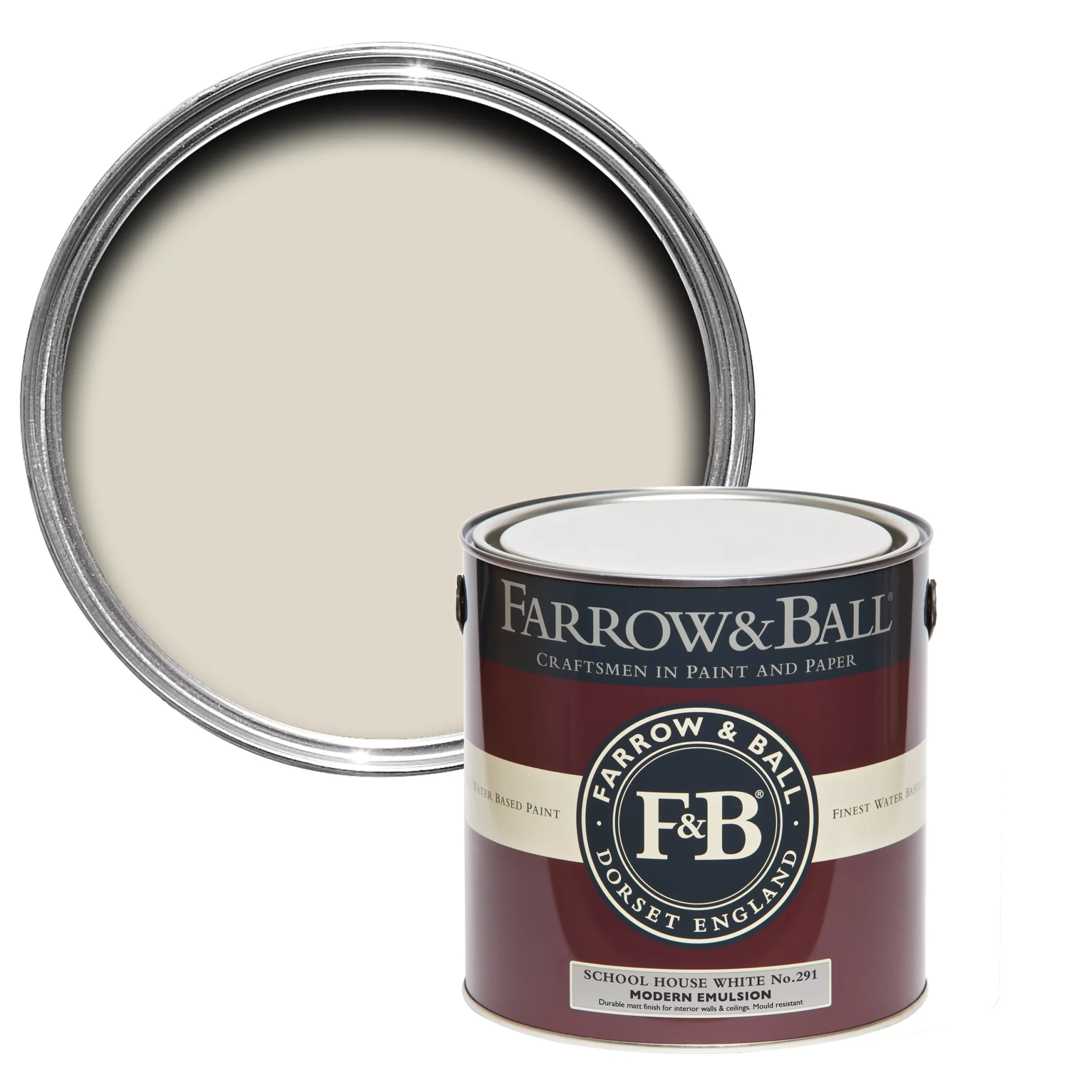 Farrow & Ball Modern School House White No.291 Matt Emulsion Paint, 2.5L