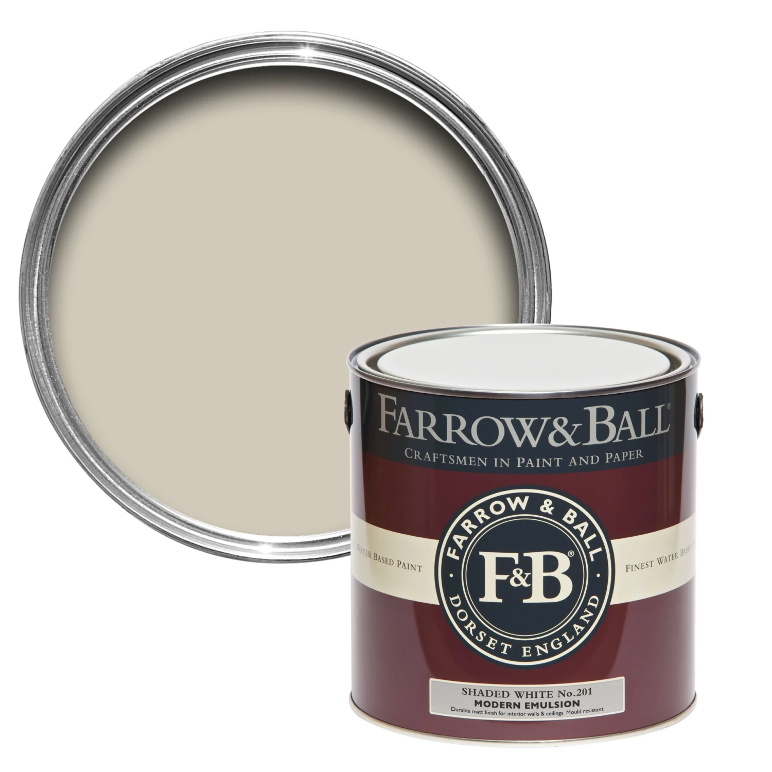 Farrow & Ball Modern Shaded White No.201 Matt Emulsion Paint, 2.5L