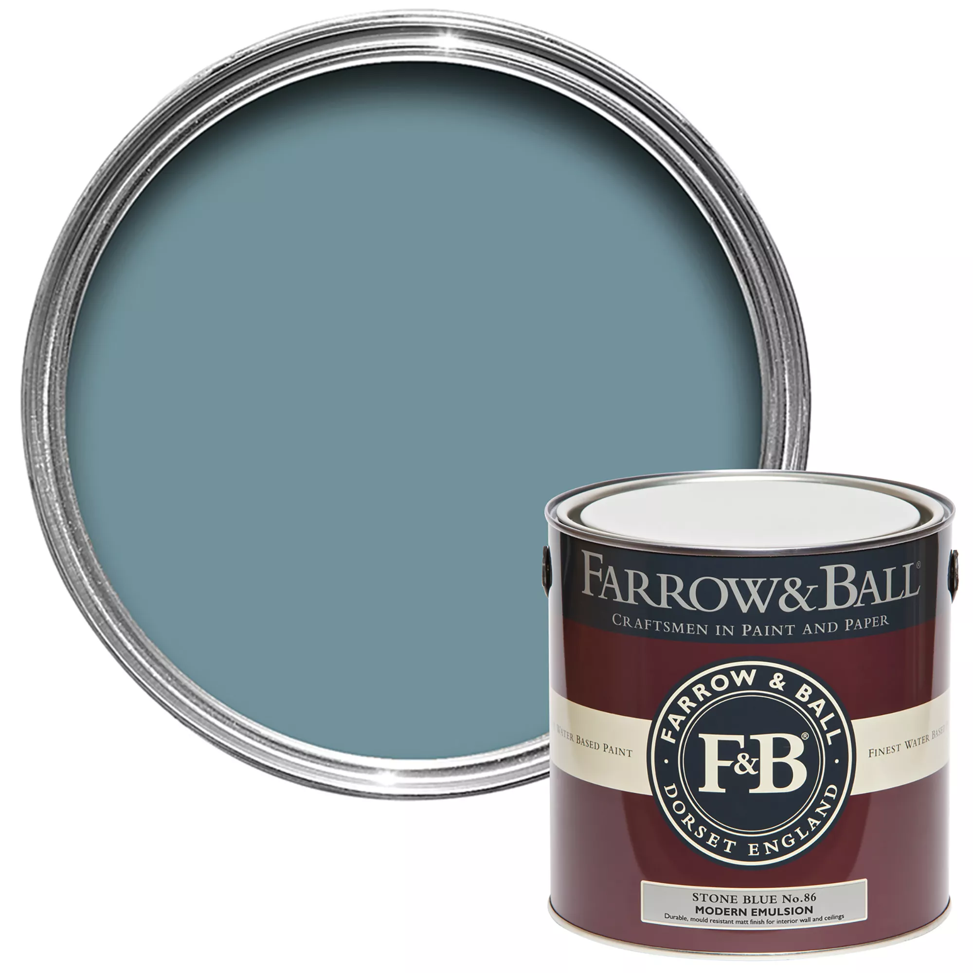 Farrow & Ball Modern Stone Blue No.86 Matt Emulsion Paint, 2.5L