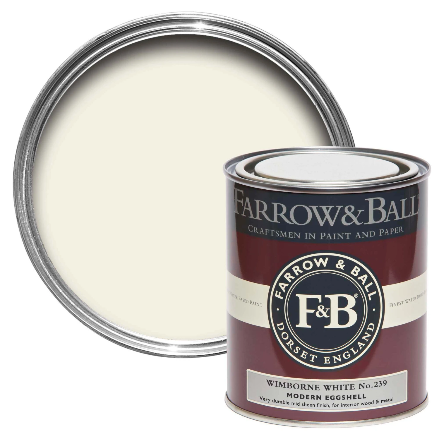Farrow & Ball Modern Wimborne White No.239 Eggshell Paint, 750ml